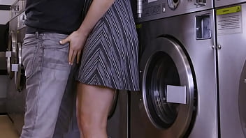Laundromat guy caught and fucked hot MILF without panties - cum on her ass