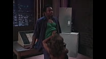 Curvy chick with chocolate skin Stormy Shores bends over the desk and takes a hard black cock in her wet pussy